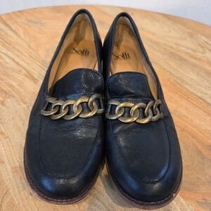 Sofft Loafers Womens 9 Black Leather Chain‎ Link Moc Toe Flats SF0068801
